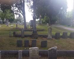 It is a well-maintained cemetery set among gently rolling hills with numerous large old trees dotted throughout the cemetery.
